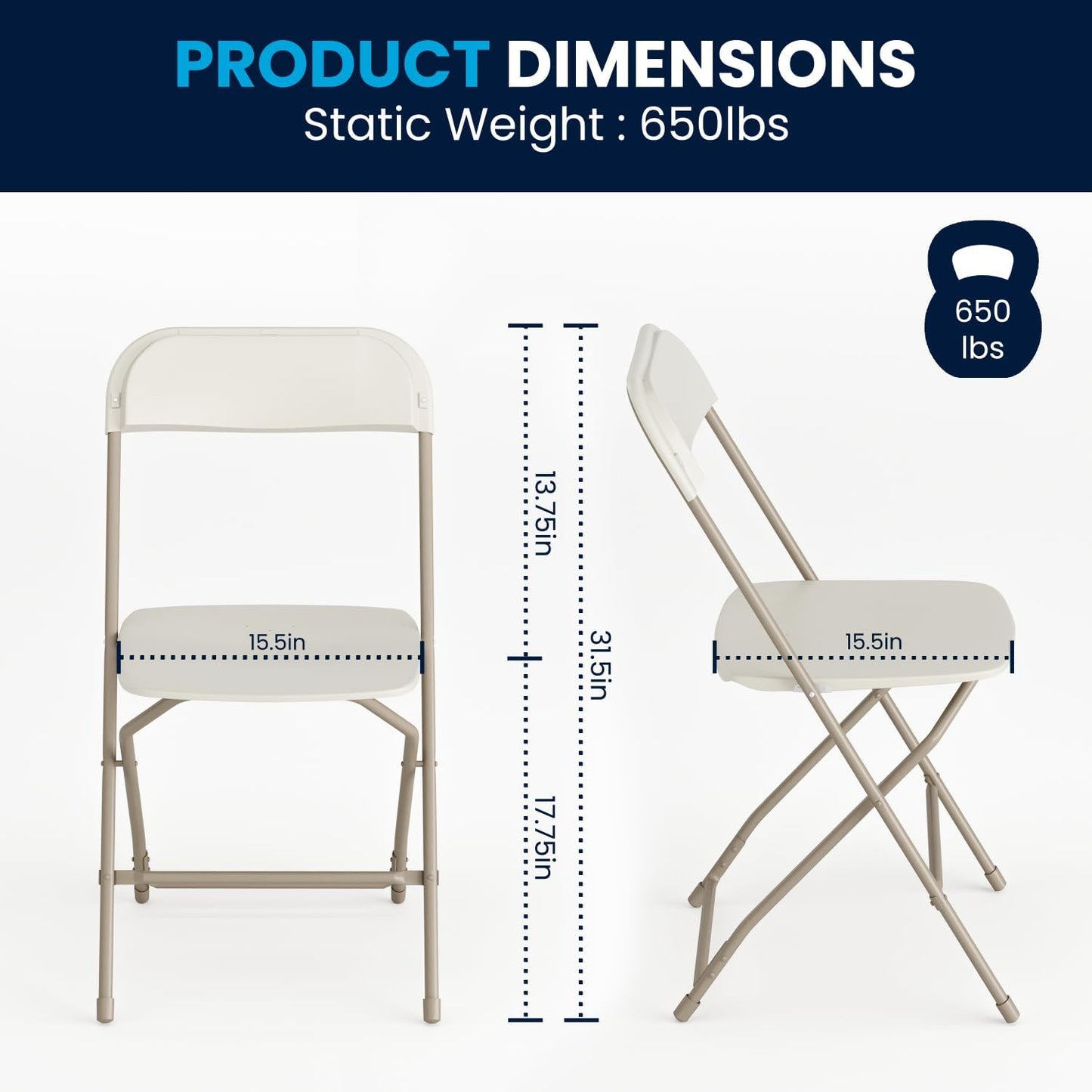Flash Furniture Hercules Series Plastic Folding Chairs for Parties and Weddings, Stackable Commercial Event Seats, Set of 10, Beige