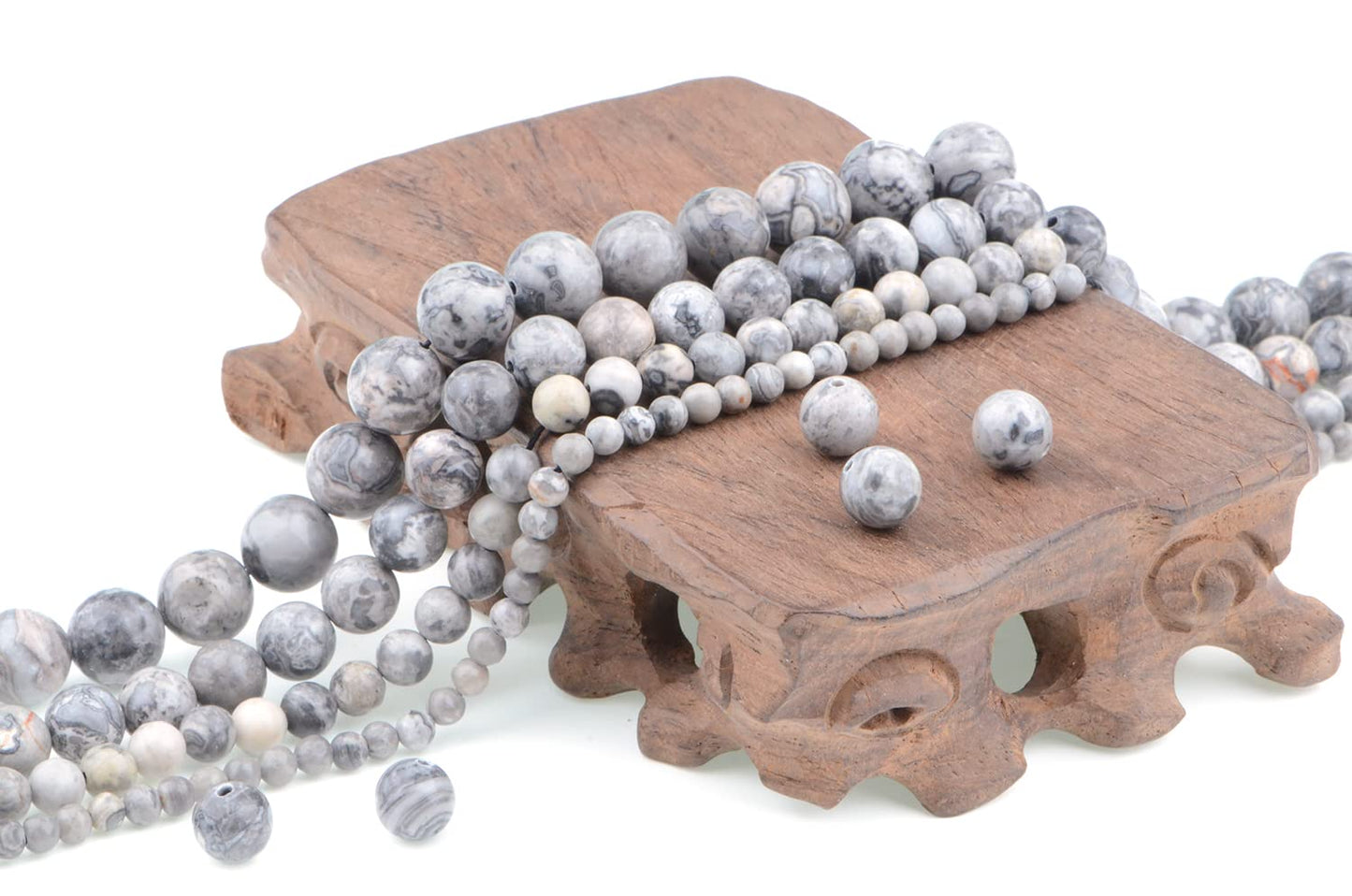 Bymitel 90 pcs Natural Genuine Real Round Loose Stone Beads Gemstone Spacers for Charm DIY Jewelry Making 15.5" per Strand 4mm (Map Jasper, 4mm)