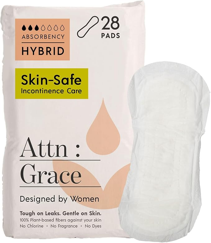 Attn: Grace Hybrid Incontinence Pads for Women, 28-Pack - High Absorbency, Breathable, Plant-Based - Incontinence Pads for Light Bladder Leaks & Sensitive Skin