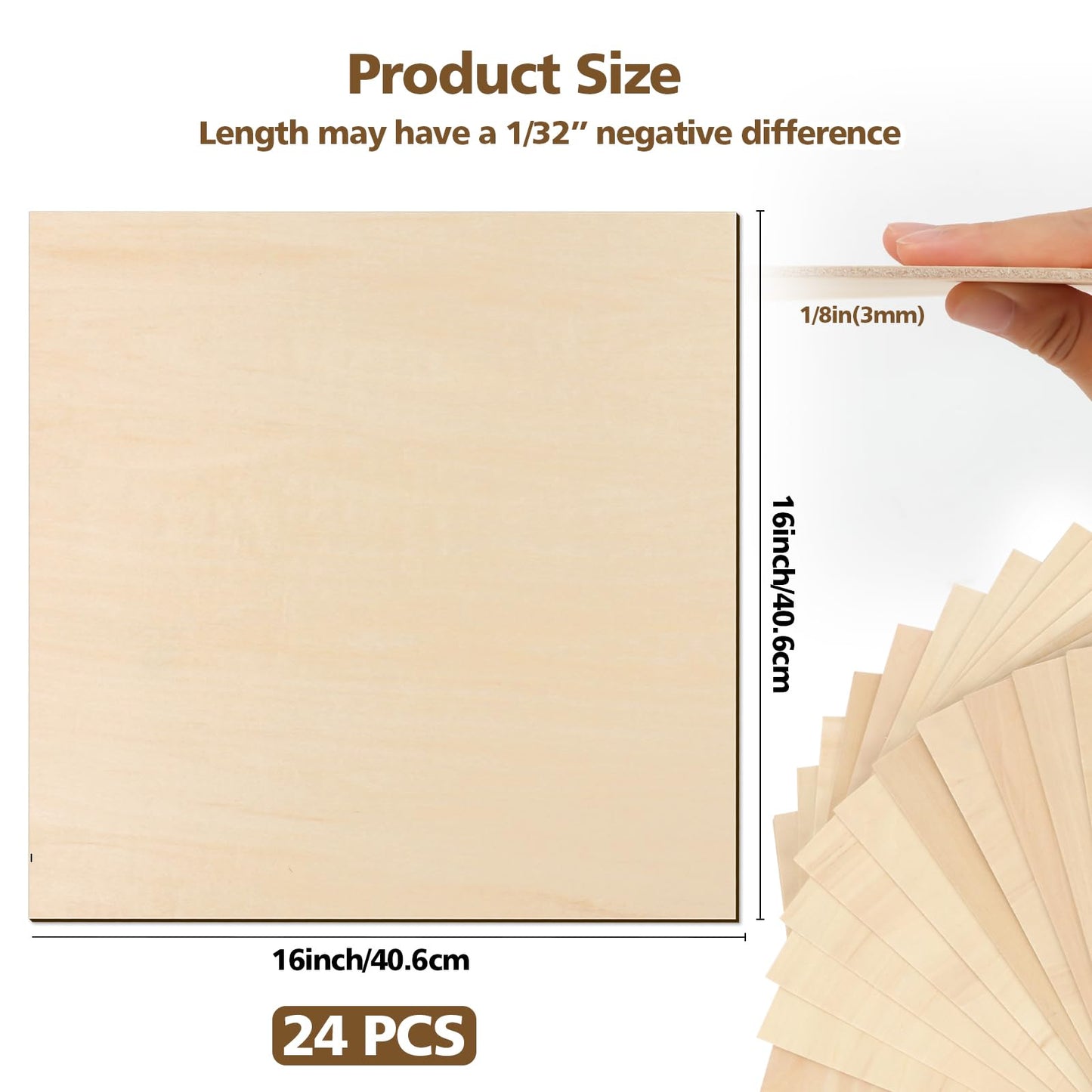 Adrattnay Basswood Sheets 3mm - 1/8 x 16 x 16 inch, 24pcs Square Laser Basswood Plywood for Laser Cutting & Engraving DIY Crafts, Wood Burning, Painting, Architectural Model Building