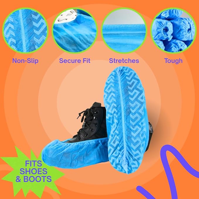Frontline Shoe Covers Disposable Non-Slip 100 Pack, Premium Non-Woven Durable Booties Shoes Covers – Water Resistant Thick Anti-Slip - One Size Fits Most by Frontline (Blue 1000 Pack)