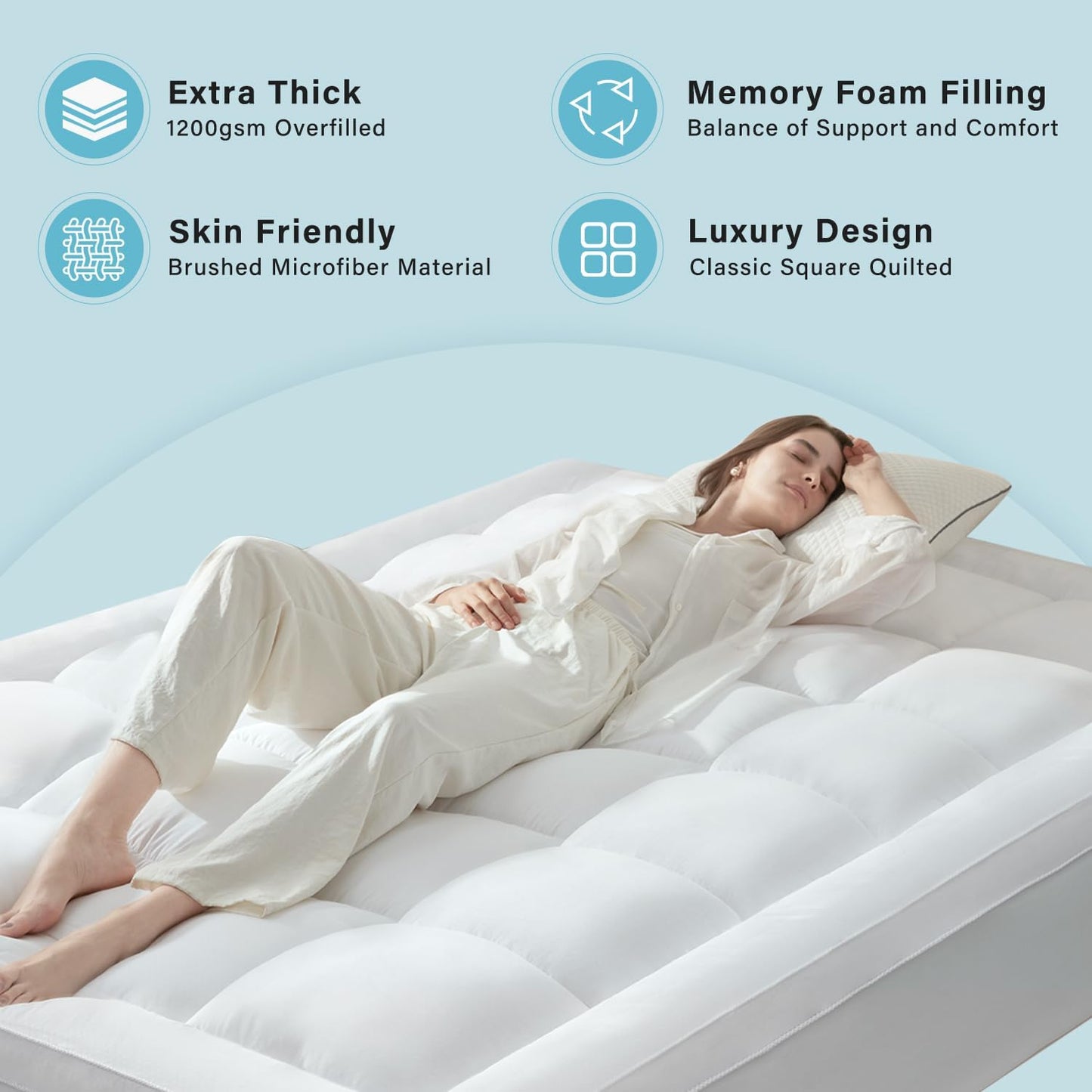 Anluoer California King Mattress Topper, Memory Foam Pillow Top Mattress Topper for Back Pain, Extra Thick Breathable Mattress Pad with 8-21" Deep Pocket, 72x84 Inches, White