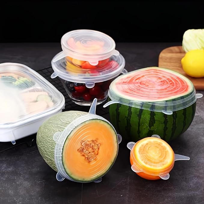 Silicone Stretch Lids Set, 6 Sizes, Reusable Food Storage Covers for Bowls, Fruits and Containers (pink, 6PCS)