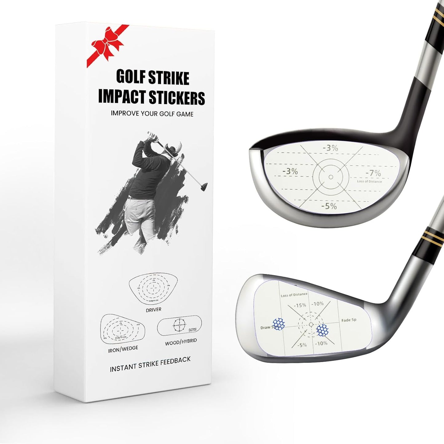 FINGER TEN Golf Impact Tape 75/150/375 Pcs Value Set Golf Club Impact Stickers Labels for Driver Woods Irons Putters, Self-Teaching Training Aid for Swing Practice