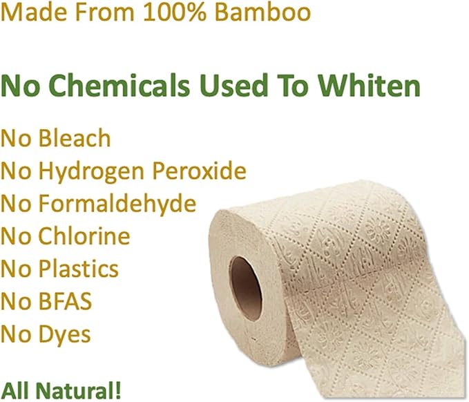 100% Bamboo, thick 3-ply toilet paper, tree-free, unbleached, sustainable, 300 sheets per roll (TP 8 rolls)