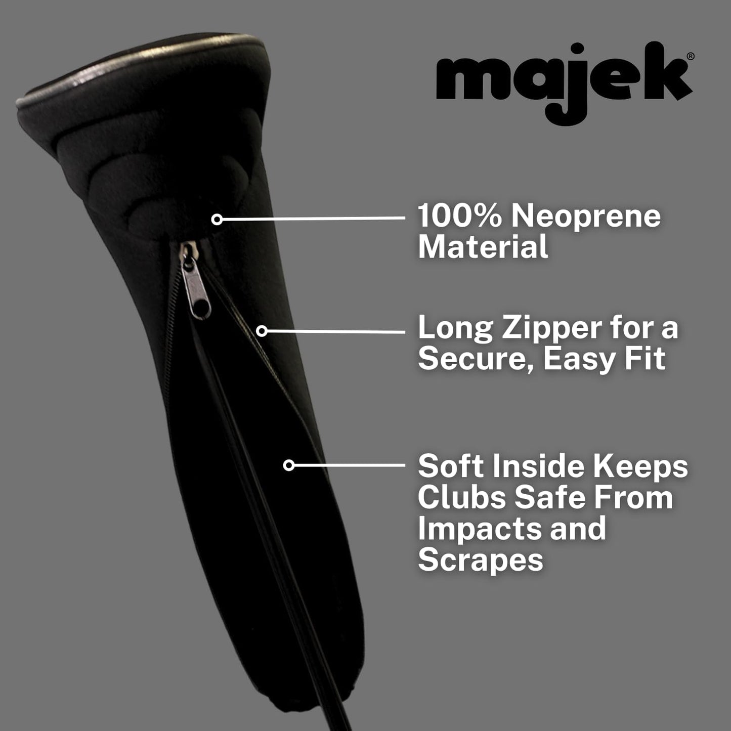 Black Golf Zipper Head Covers Driver 1 3 5 Fairway Woods Headcovers Metal Neoprene Traditional Plain Protective Covers Fits All Fairway Clubs and Drivers up to 460cc
