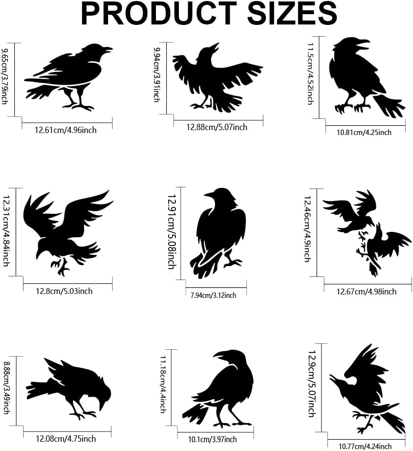 MAYJOYDIY 9pcs Crow Stencils 6×6inch Primitive Raven Stencil with Paint Brush Halloween Birds Stencil Template for Crafts Wood Wall Fabric Paper Wall Furniture