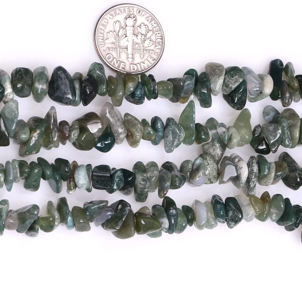 HAAMIIQII 5-8mm Natural Moss Agate Chips Beads Irregular Chip Stones Loose Gemstone Beads Energy Healing Beads for Jewelry Making Strand 30 Inch