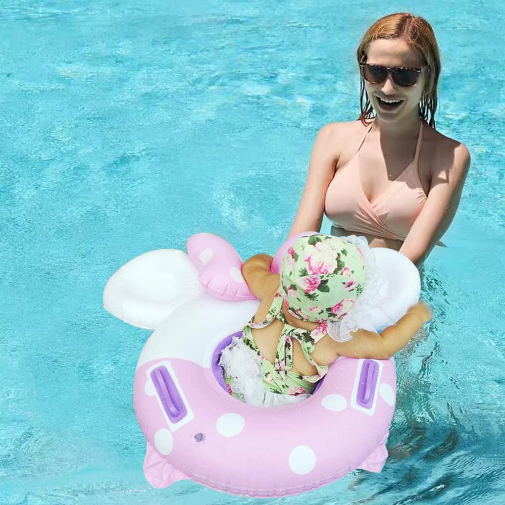 New Baby Swimming Pool Floats for Toddler Kids 8-48 Months Under 44lb, Inflatable Swim Ring Water Raft with Seat and Handle for Summer Beach Outdoor Children Infant Bath Toys (Pink & White Mouse)