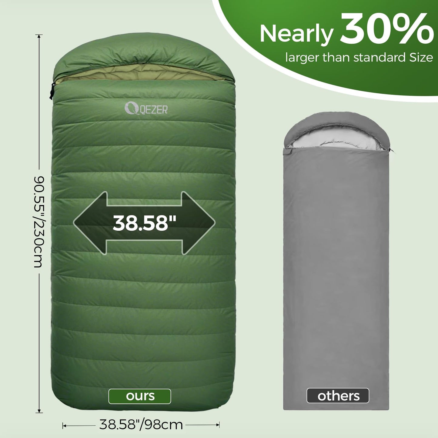QEZER XL Sleeping Bag-600 Fill Power Down Sleeping Bag for Adults, Ultralight Ideal for Backpacking, Camping, Hiking