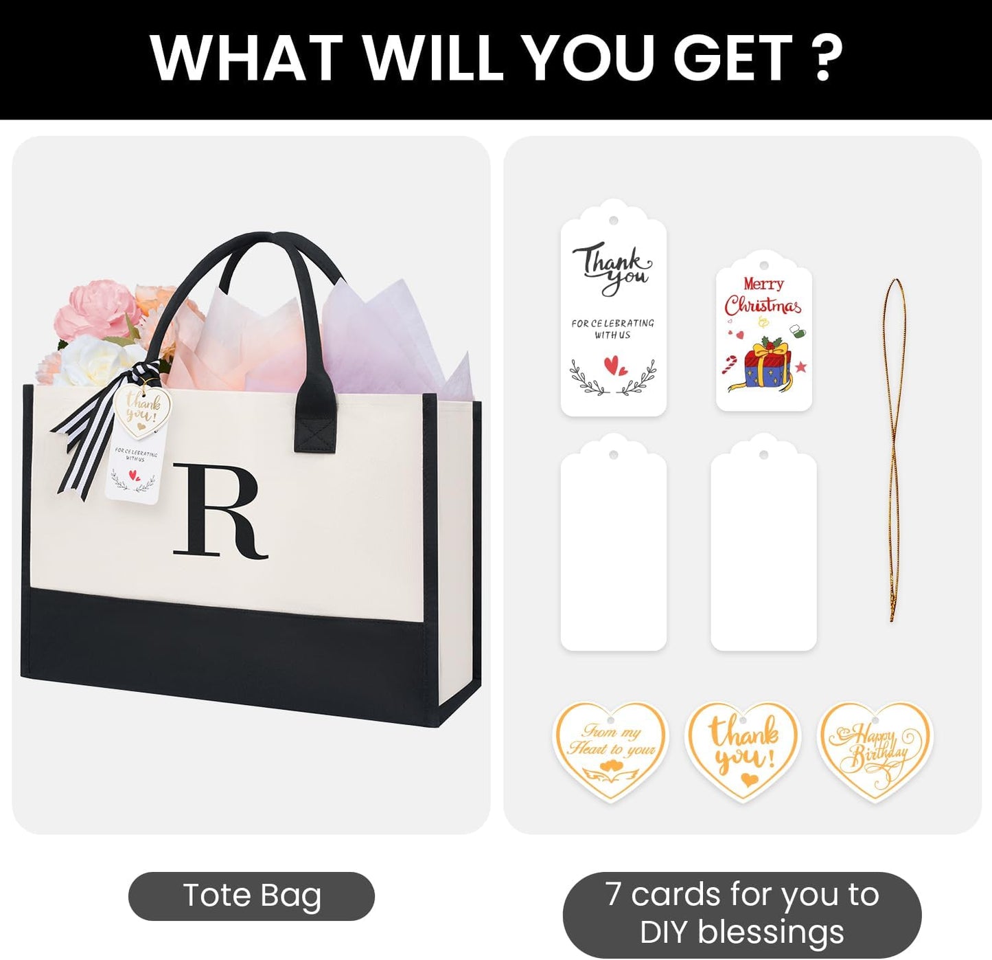 BAGAIL Initial Tote Bag, Personalized Birthday Gifts for Women, Teacher, Friends, Mom, Wedding, Monogrammed Beach Bag