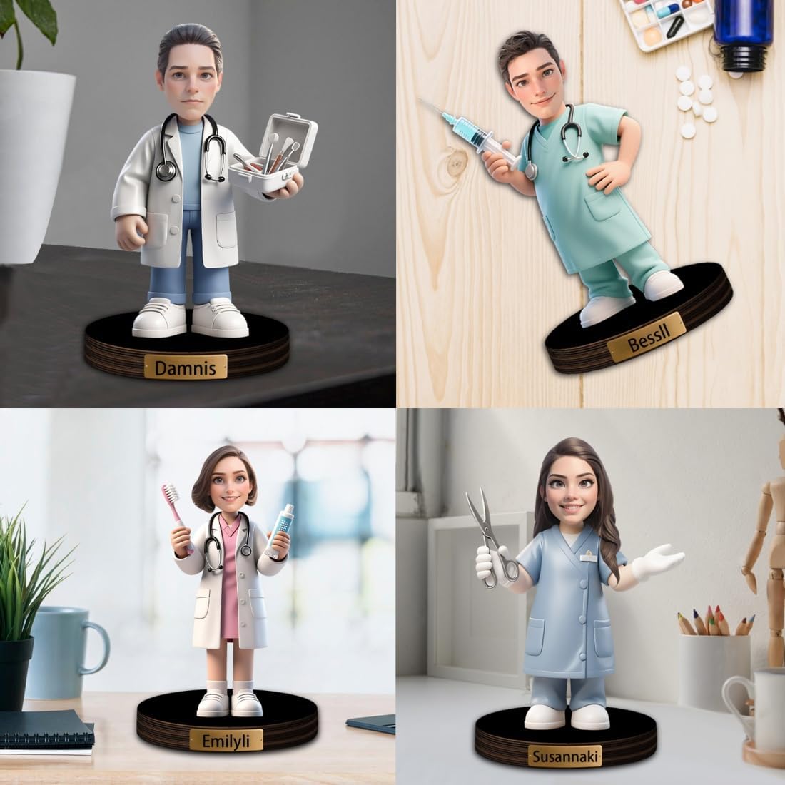 Personalized Doctor Cartoon Figurine Desk Ornament Custom Women Dentist Portrait Desktop Sign Nurse Sculpture Plaque Funny Face Photo Office Decor Gift for Women Doctor Xmas Birthday,02
