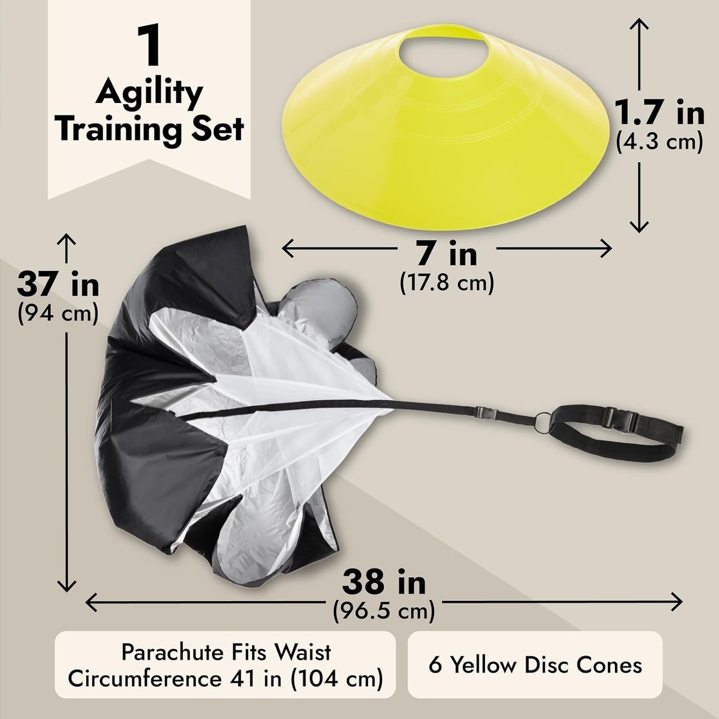 Juvale Agility Ladder Set - 20 ft Adjustable Ladder - 6 Yellow Disc Cones & Resistance Parachute - Football & Soccer Drills - Cones for Sports Training & Running Parachute Speed Training