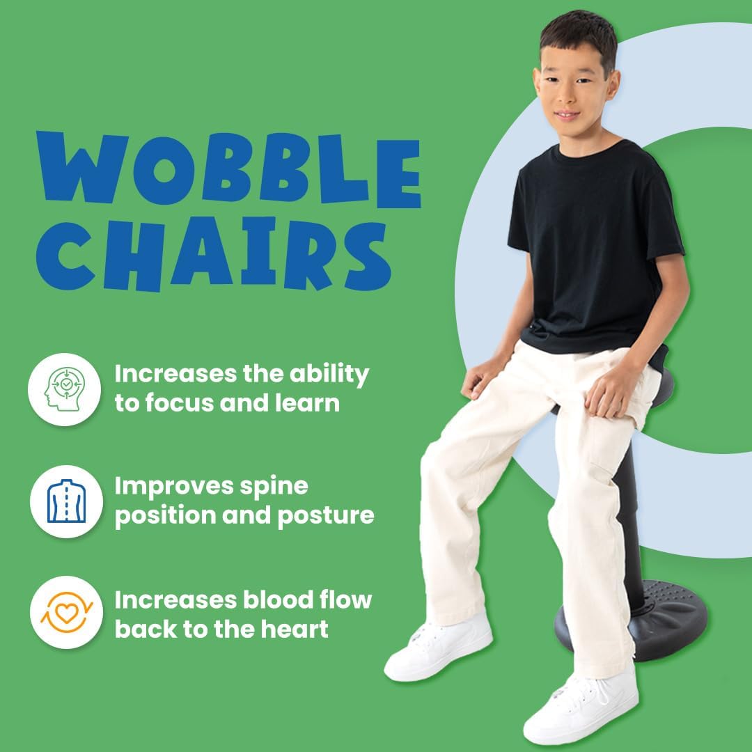 ActiveChairs Adjustable Wobble Stool, Flexible Classroom Seating, Improves Focus, Posture & Helps ADHD/ADD, Sensory Chair, Active Desk Chairs, Adjusts from 16.65" to 23.75", Ages 13-18, Grey