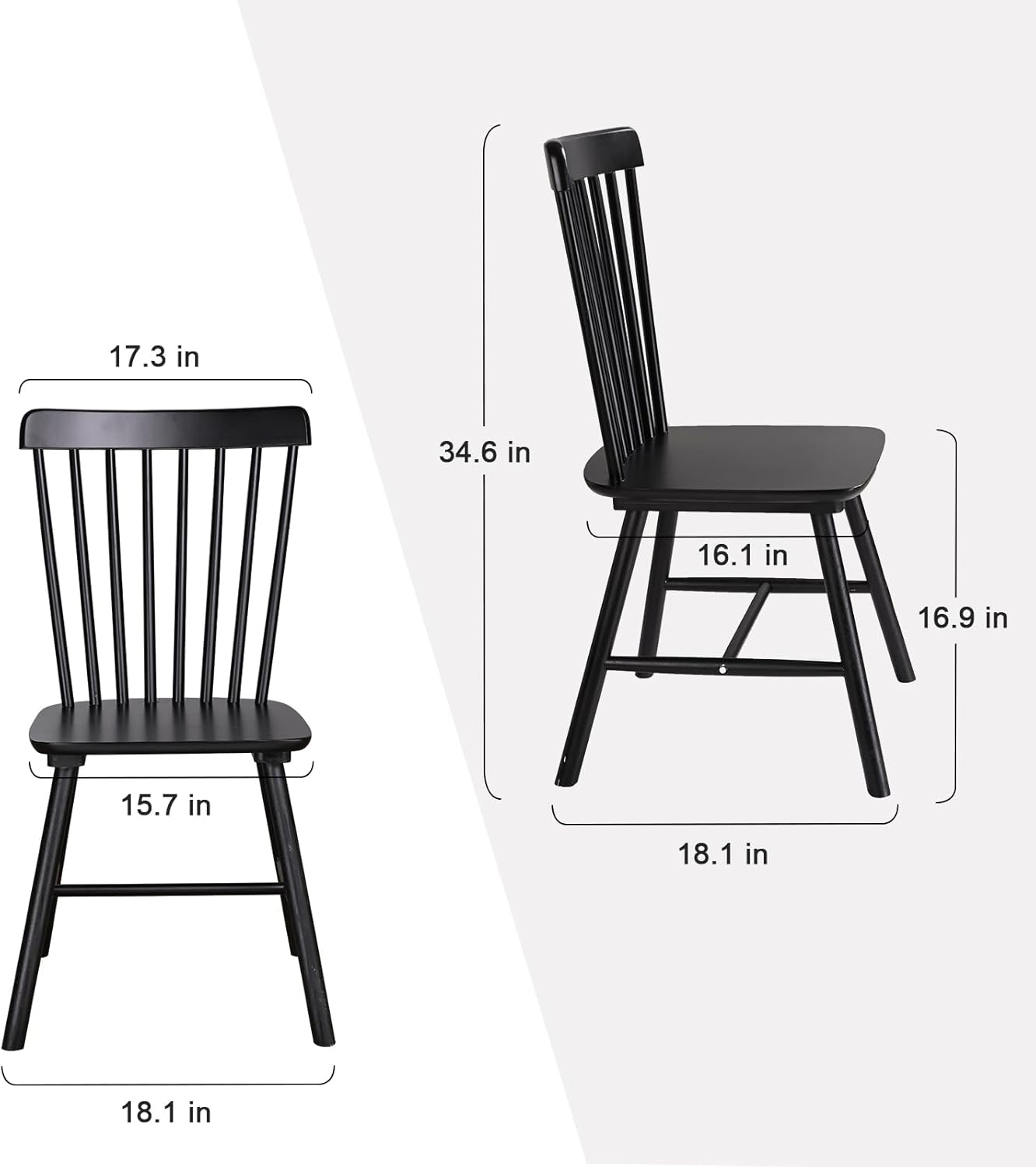 Wooden Windsor Dining Chairs Set of 2 Wood Dining Room Chair Black Spindle Side Kitchen Room Country Farmhouse Chairs