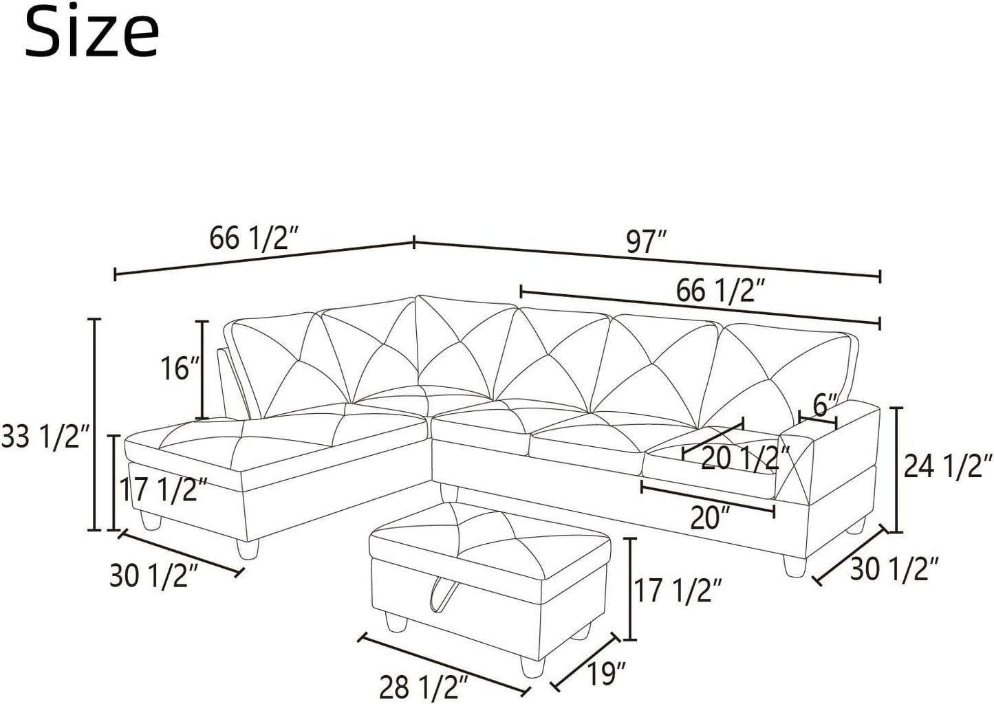 NAYSAYE L Shaped Couch, Leather Modular Sectional Couch with Ottoman Storage, Modern Lounge Sofa Convertible Sectional Couches for Living Room, Apartment, Ginger
