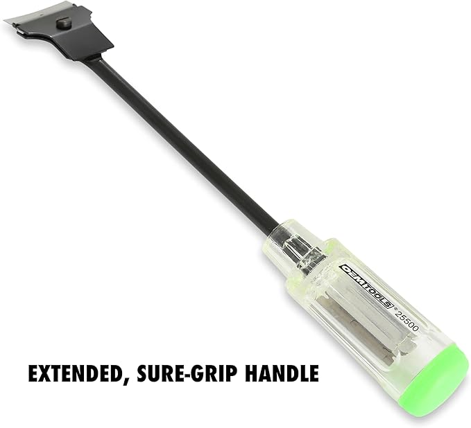 OEMTOOLS 25500 Razor Blade Scraper Tool With Extended Sure-Grip Handle, Glass, Paint, Sticker Scraper And Electric Stove Top Cleaner Tool, 11.5" Long Reach, Includes Razor Blades