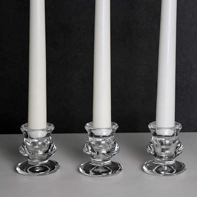 Clear Glass Candlestick Holders, Set of 4 Taper Candle Holders for Wedding, Decoration and Dinning
