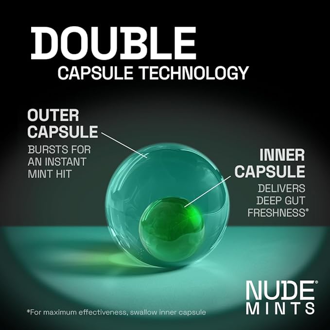 NUDE MINTS | Dual Action Liquid Capsules | Mouth Watering Mint - Lasts 3X Longer - 3X Stronger - Extreme Bad Breath Treatment For Adults - Sugar Free, 0 Calorie - Variety - 5 Pack - 150 Capsules