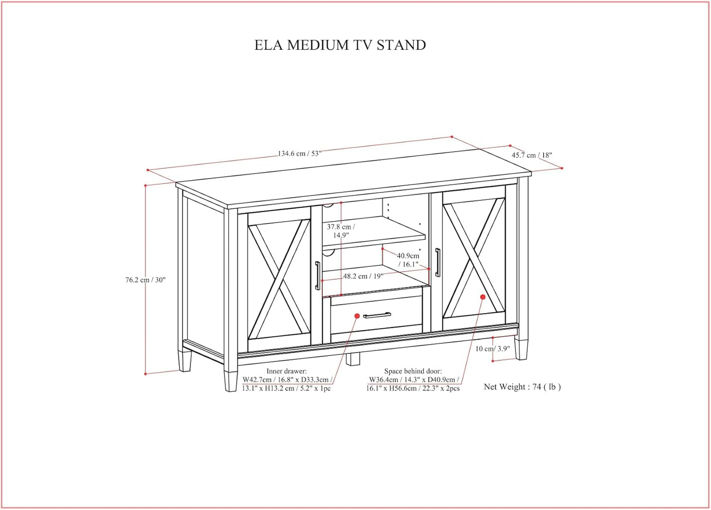 SIMPLIHOME Ela Solid Wood 53 inch Wide Transitional TV Media Stand in Smoky Brown for TVs up to 60 inches for The Living Room and Entertainment Center