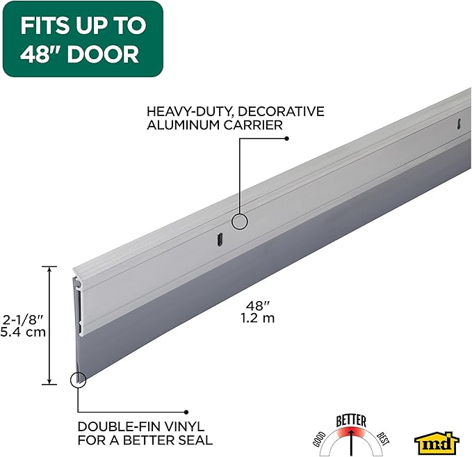 M-D Building Products 05413 All-Season Door Sweep, Heavy Duty Aluminum and Vinyl, Ideal for Residential & Commercial Use, Easy Installation, Ensure Comfort and Save Energy (48 Inch, Silver)