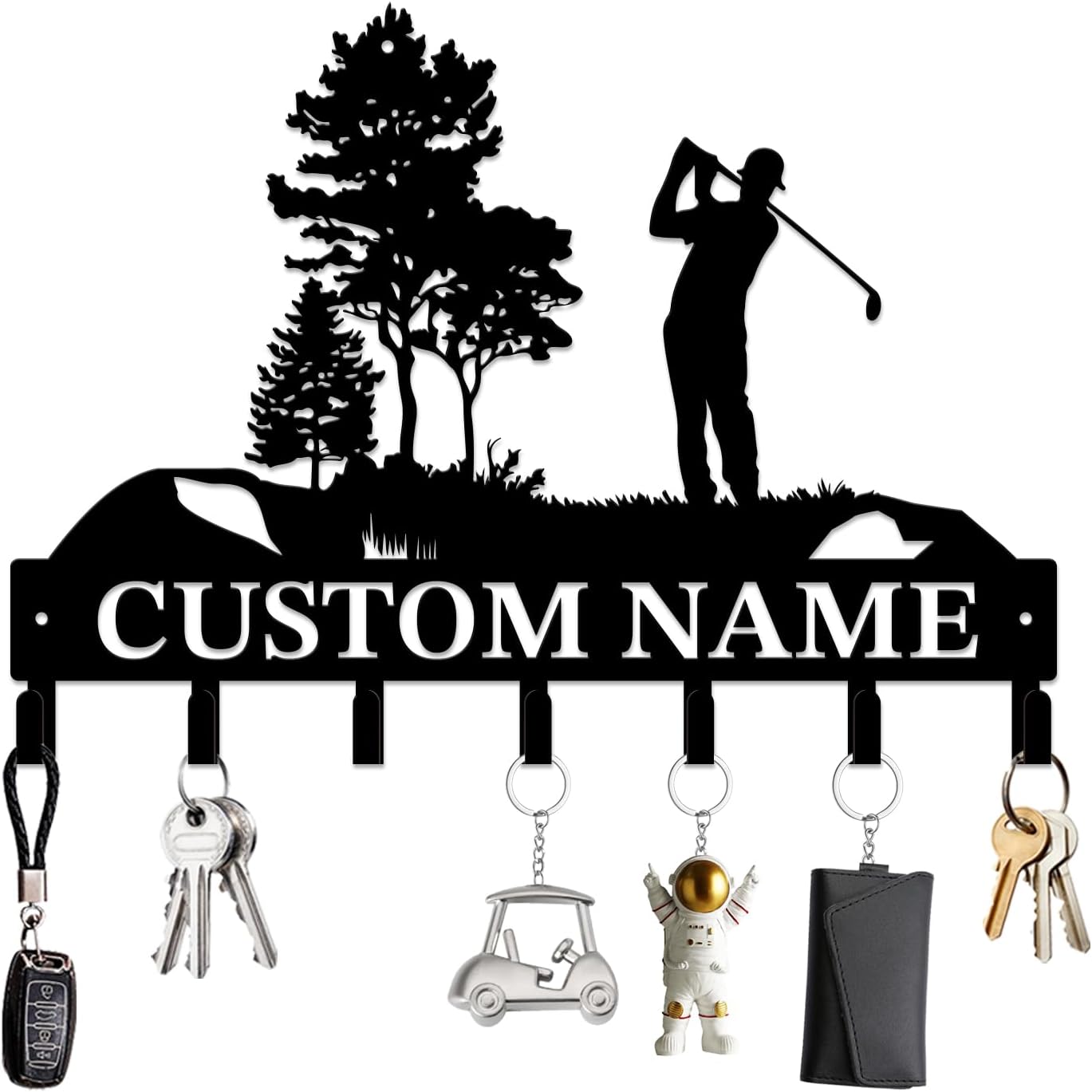 Personalized Custom Name Golf Ball Wall Keys Hooks,Metal Golf Art Clothes Hooks,Metal Golf Lover Wall Home Storage Decorative,For Front Door, Hallway, Kitchen, Bedroom,Keys,Hats (Style J)