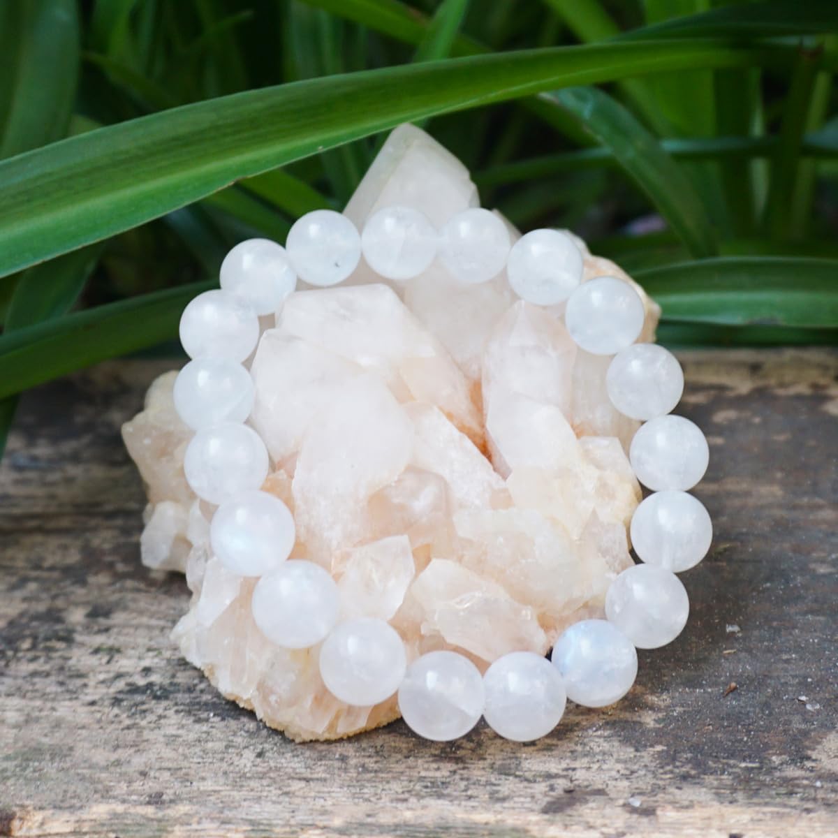 10MM Crown Chakra Moonstone Bracelet - Natural Gemstone for Love and Relationships | Adjustable 7.5-8" | Gift Box and Velvet Pouch Included | Men's and Women's Jewelry