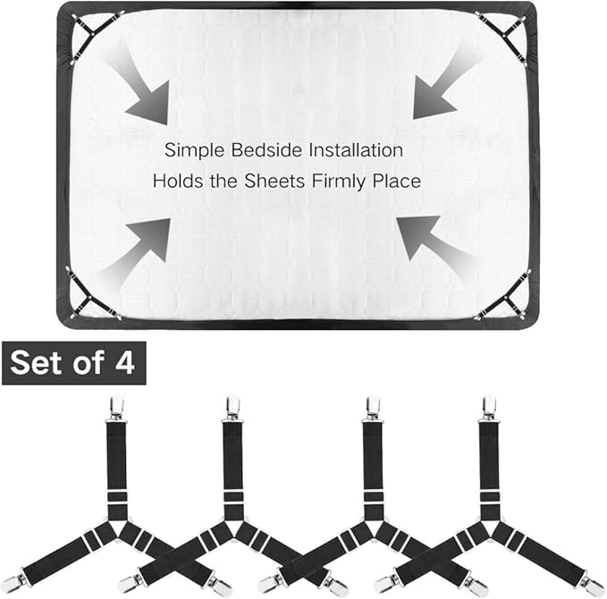Foloda Sheet Holders, 8 pcs Adjustable Bed Sheet Straps, Fitted Sheet Holder Clips Fasteners Suspenders Gripper Locker Scrunchie for Bed Mattress Corners, Keep Sheet Firm Tight
