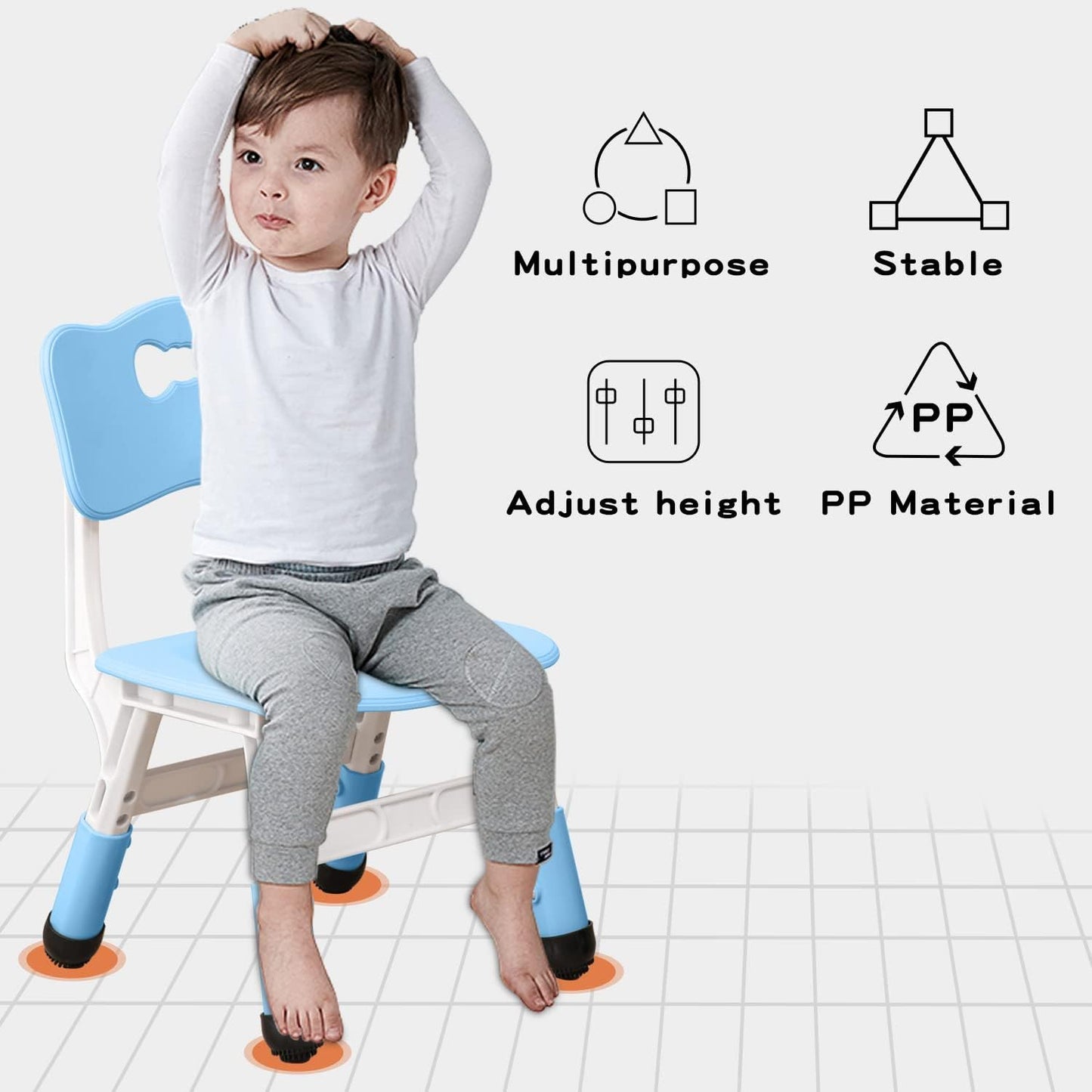 4 Piece Kids Chair Set 3 Levels Adjustable Stackable Kids Chairs Ideal for Playrooms, Schools, Daycares and Homes Washable and Easy to Clean Max Weight 220LB(Blue4-Piece Set)