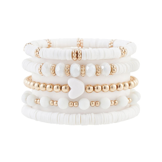 RISHEGAE Heishi Beaded Stretch Bracelets for Women Stackable Polymer Clay Beads Bracelets Friendship Boho Summer Beach Bracelet Jewelry Set