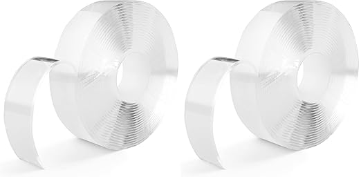 Double-Sided Tape Heavy Duty 16.5 FT x 1.18 in – Clear Removable Mounting Tape for Walls, Carpet, Rugs, Posters – Reusable, No-Residue, Indoor/Outdoor Nano Gel Grip (Pack of 2)