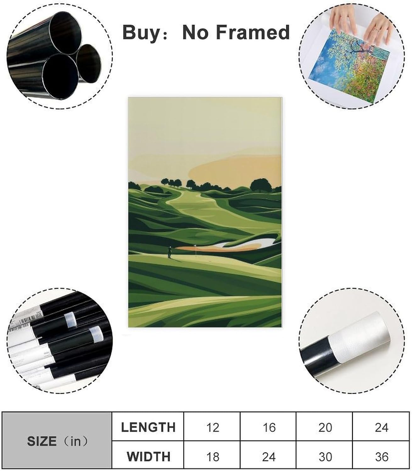 9W Golf Course Poster Green Scenery Decoration Wall Art for Office Living Room Unframe-style 20x30inch(50x75cm)