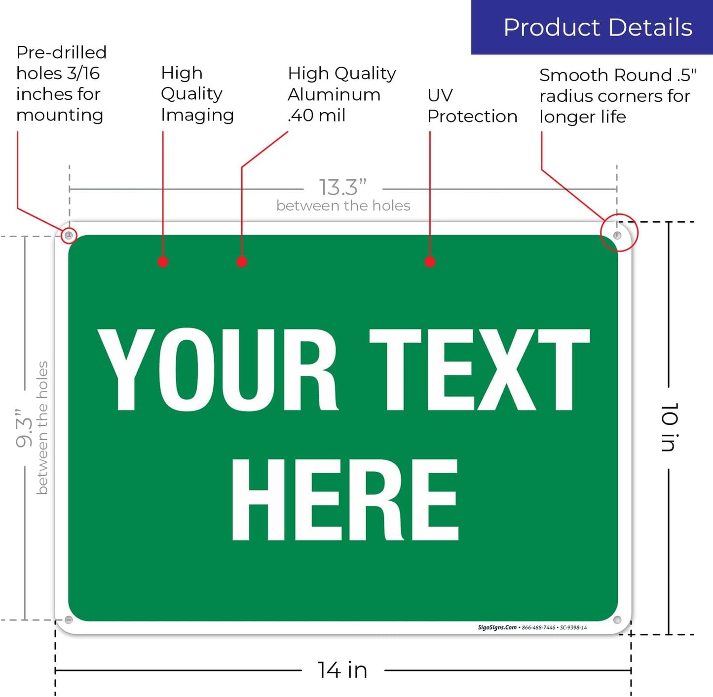 Personalized Custom Green Background Customize for Office, Business, Workplace, Home, Airbnb, Delivery Sign, 10x14 Inches, Rust Free .040 Aluminum, Fade Resistant, Made in USA by Sigo Signs