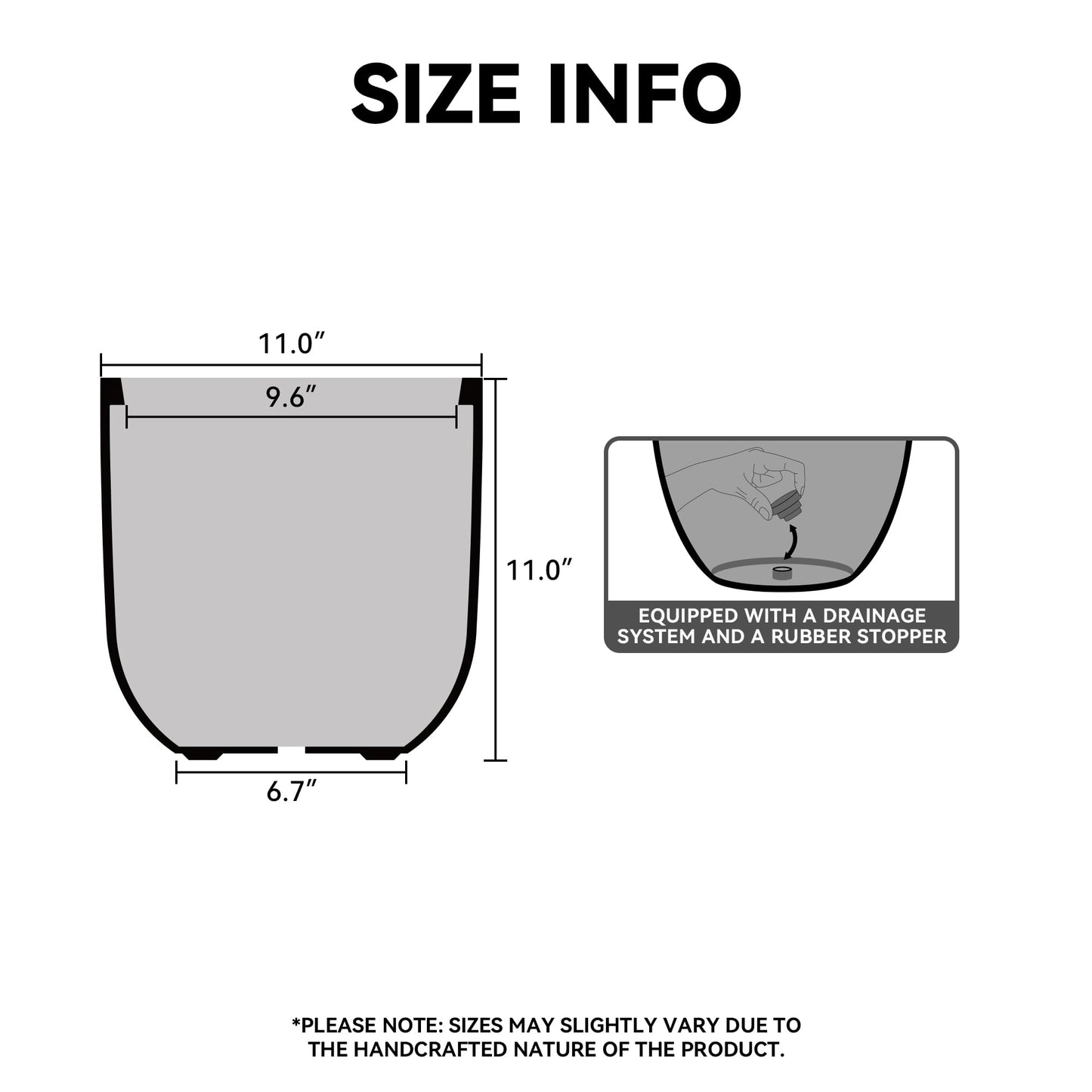 Kante 11.0" Round Concrete Planter, Large Cylinder Plant Pot with Curved Bottom and Drainage Hole, for Indoor and Outdoor Use – Garden or Patio, Charcoal Finish with Painted Interior