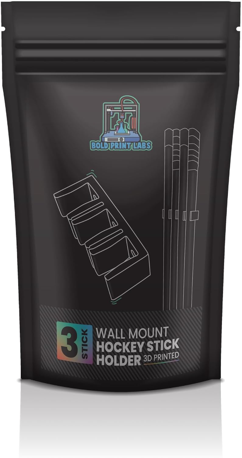 Wall Mount Hockey Stick Holder | Ice Hockey Stick Organizer (Black, 3 Stick Wall Mount)