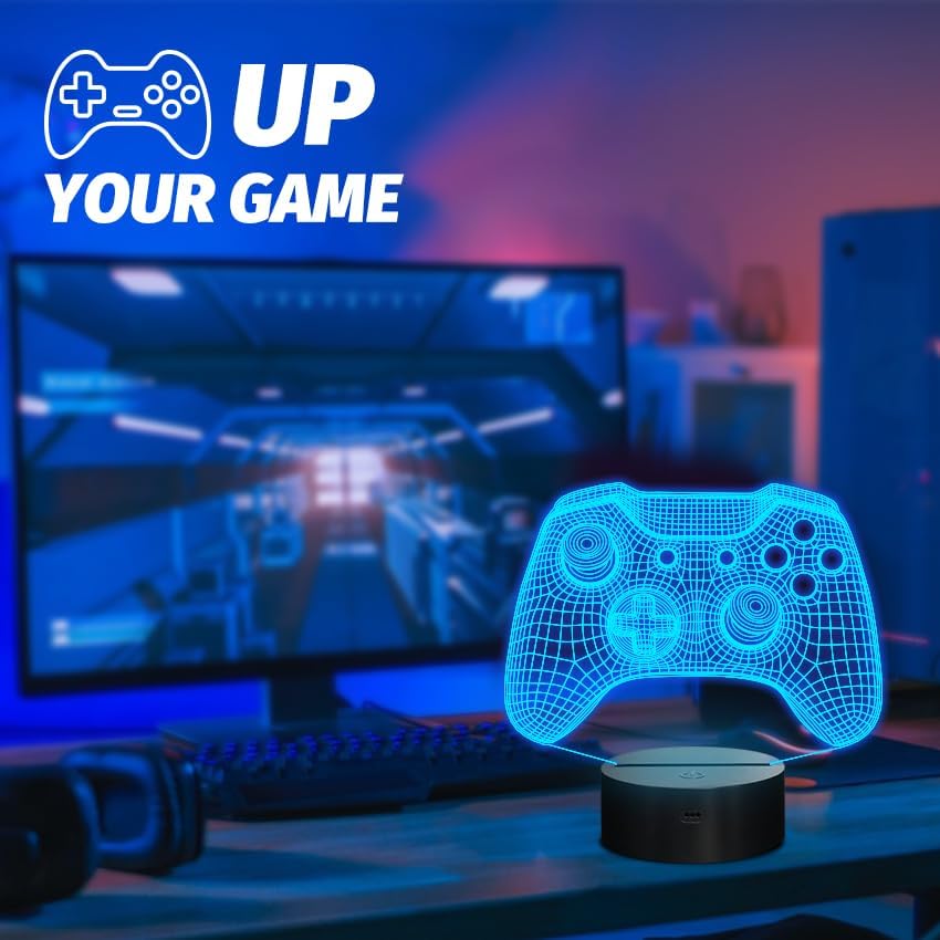 Attivolife Gamepad 3D Illusion Lamp, Controller Night Light with Remote Control + Timer 16 Color Changing Desk Lamp Kids Gamer Room Decor Plug in Best Cool Festival Birthday Gift for Boy Men