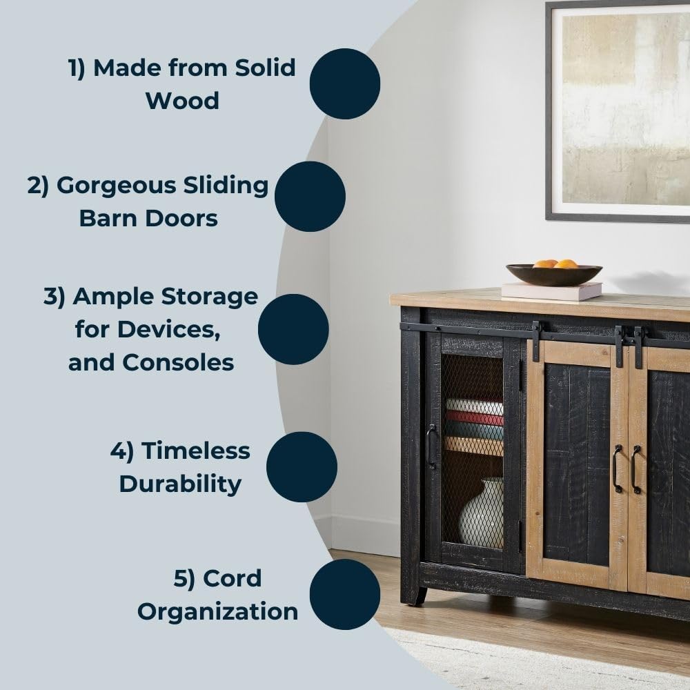 Martin Svensson Home Rustic 65" Black and Driftwood Solid Wood TV Stand with Storage