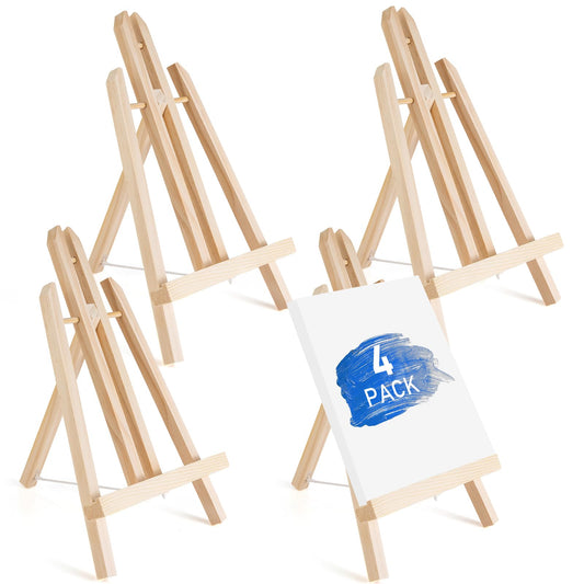 Falling in Art 12Inch Wood Easel Stand, Tabletop Display Stand A-Frame Artist Easel for Painting Canvas, Portable Photo, Picture and Sign Holder (4 Pack)
