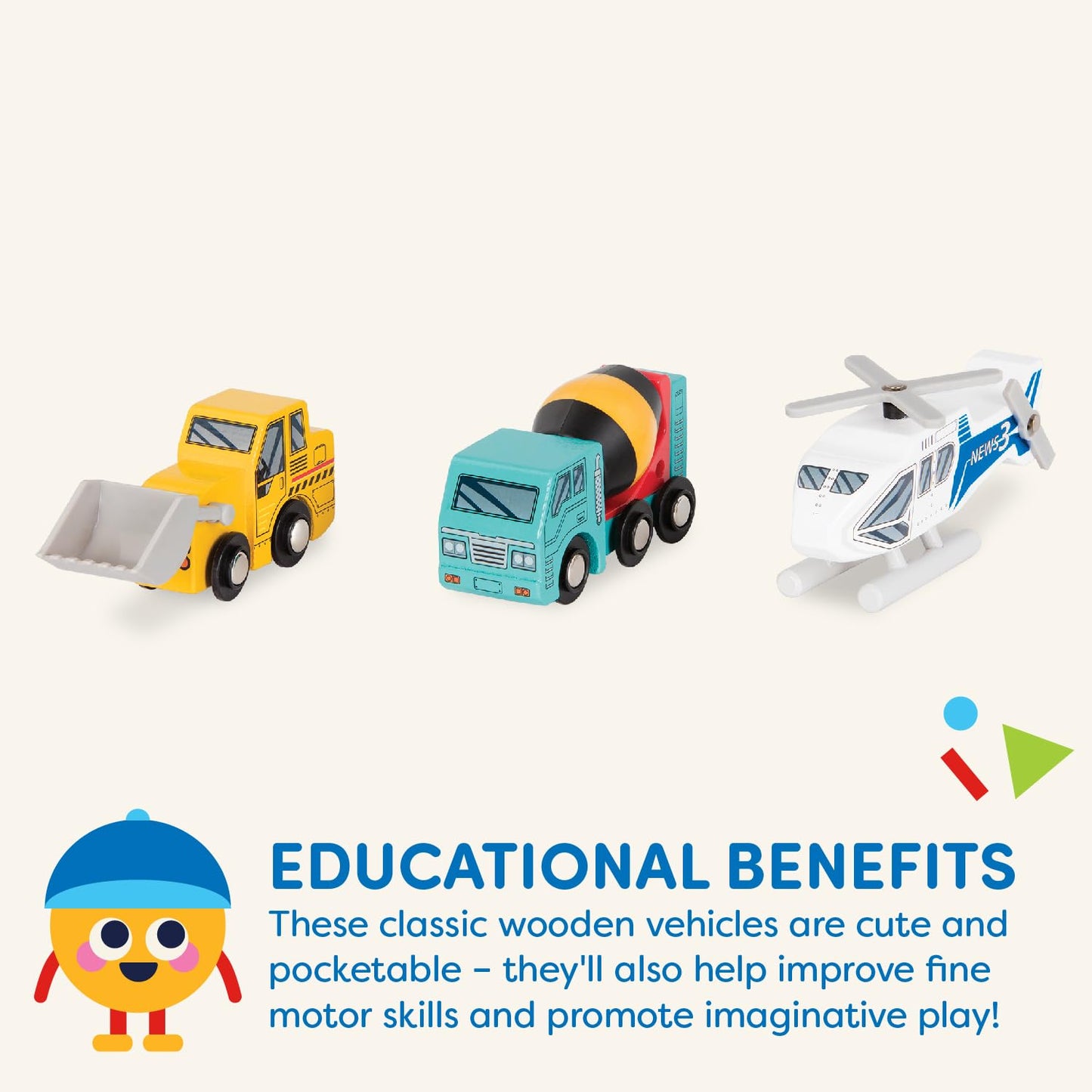 Battat – Wood Cars for Kids – 6 Pieces Toy Vehicle Set – Mini Rescue & Construction Vehicles – Toddler Truck Toys – 3+ Years– Wooden Vehicles Set 1