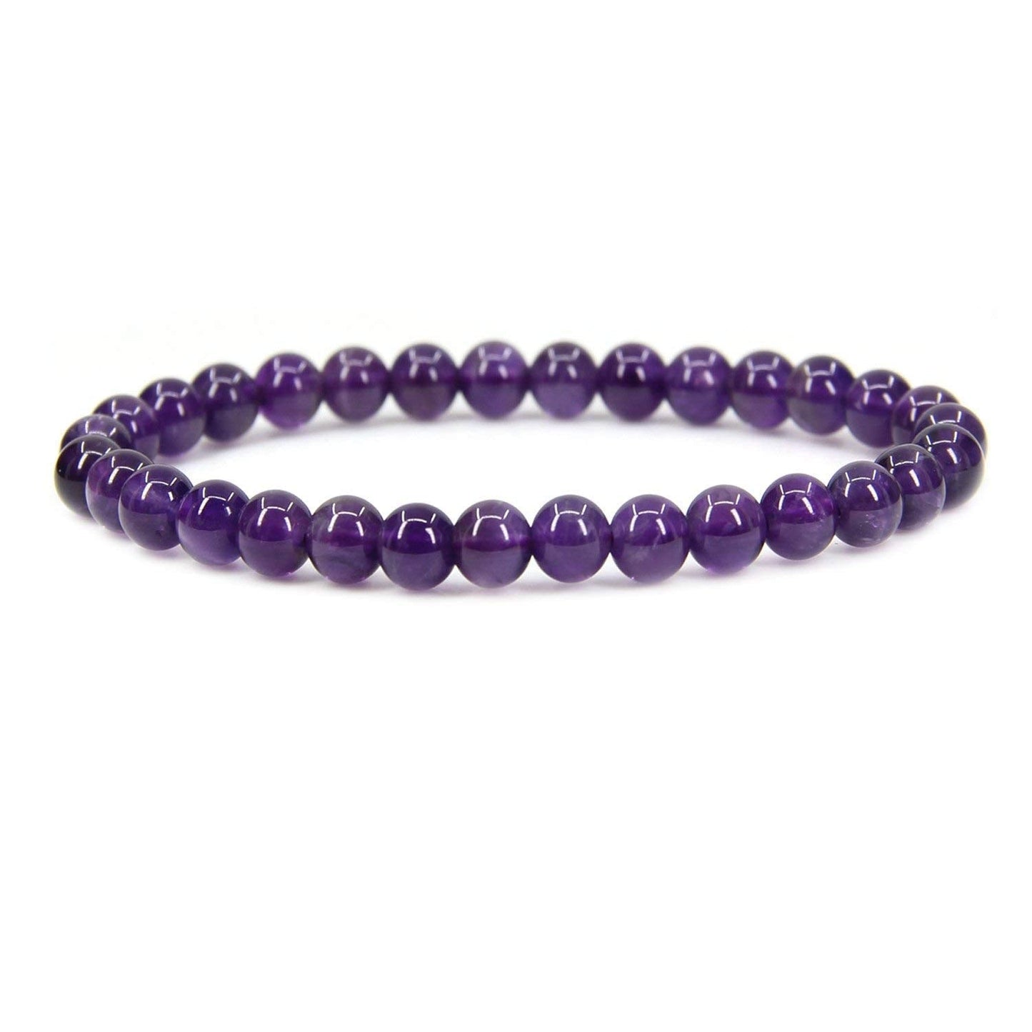 Angelstones Handmade Natural Amethyst Healing Gemstone 6mm Round Beads Stretch Crystal Bracelet 7 Inch Unisex