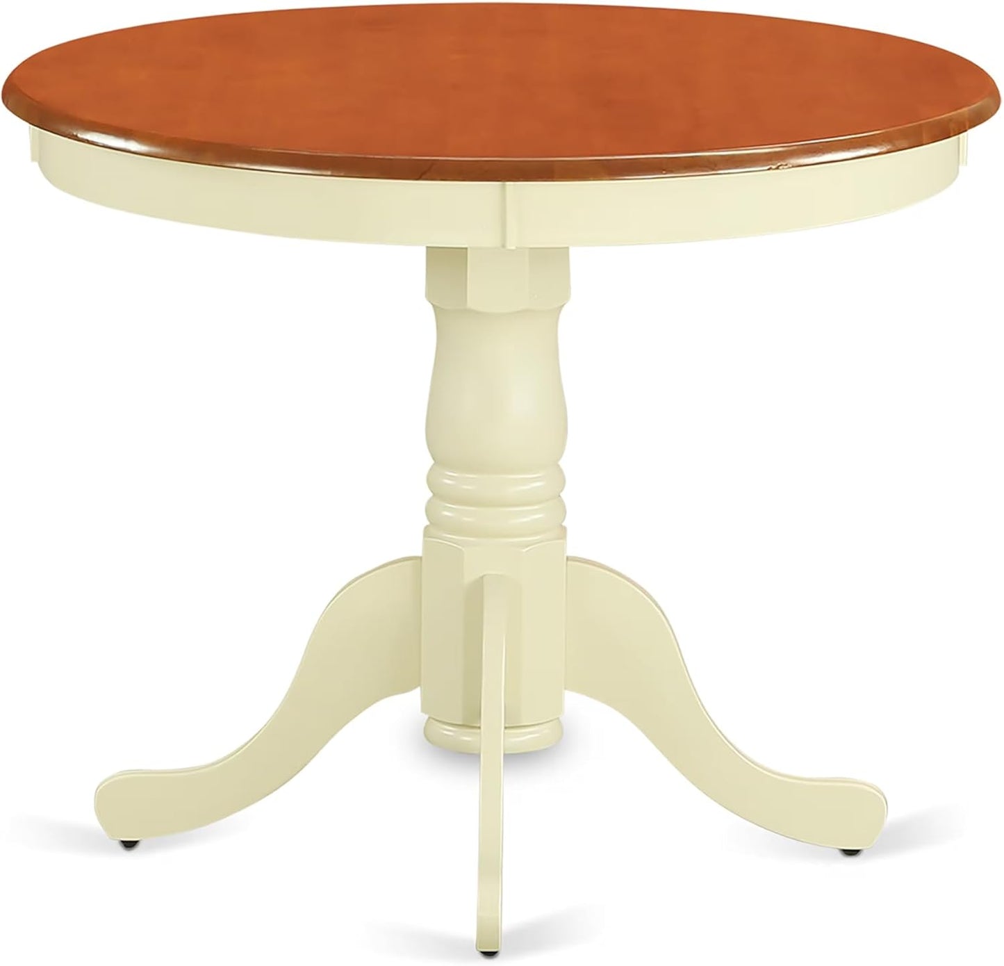 East West Furniture ANAV3-WHI-W 3 Piece Dinette Set for Small Spaces Contains a Round Dining Room Table with Pedestal and 2 Kitchen Dining Chairs, 36x36 Inch, Buttermilk & Cherry