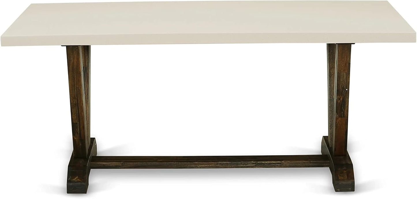 East West Furniture V727AB747-9 9 Piece Dining Table Set Includes a Rectangle Dining Room Table with V-Legs and 8 Light Sable Linen Fabric Upholstered Chairs, 40x72 Inch, Multi-Color
