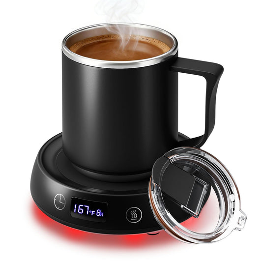 Coffee Mug Warmer & Mug Set, Electric Beverage Cup Warmer for Desk, Candle Warmer Plate with Delay Start Timer, 3 Colored Light Milk Tea Water Warmer for Home Office Birthday Present