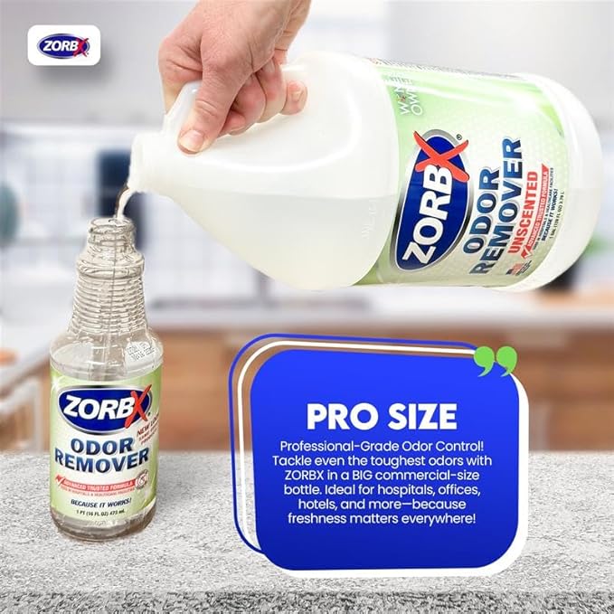 ZORBX Unscented Odor Eliminator Spray 128 Oz, 1 Gallon - Used in Hospitals & Healthcare Facilities - Advanced Trusted Odor Remover Formula - All-Purpose Deodorizer for Dog, Cat, Home, Carpet & Car
