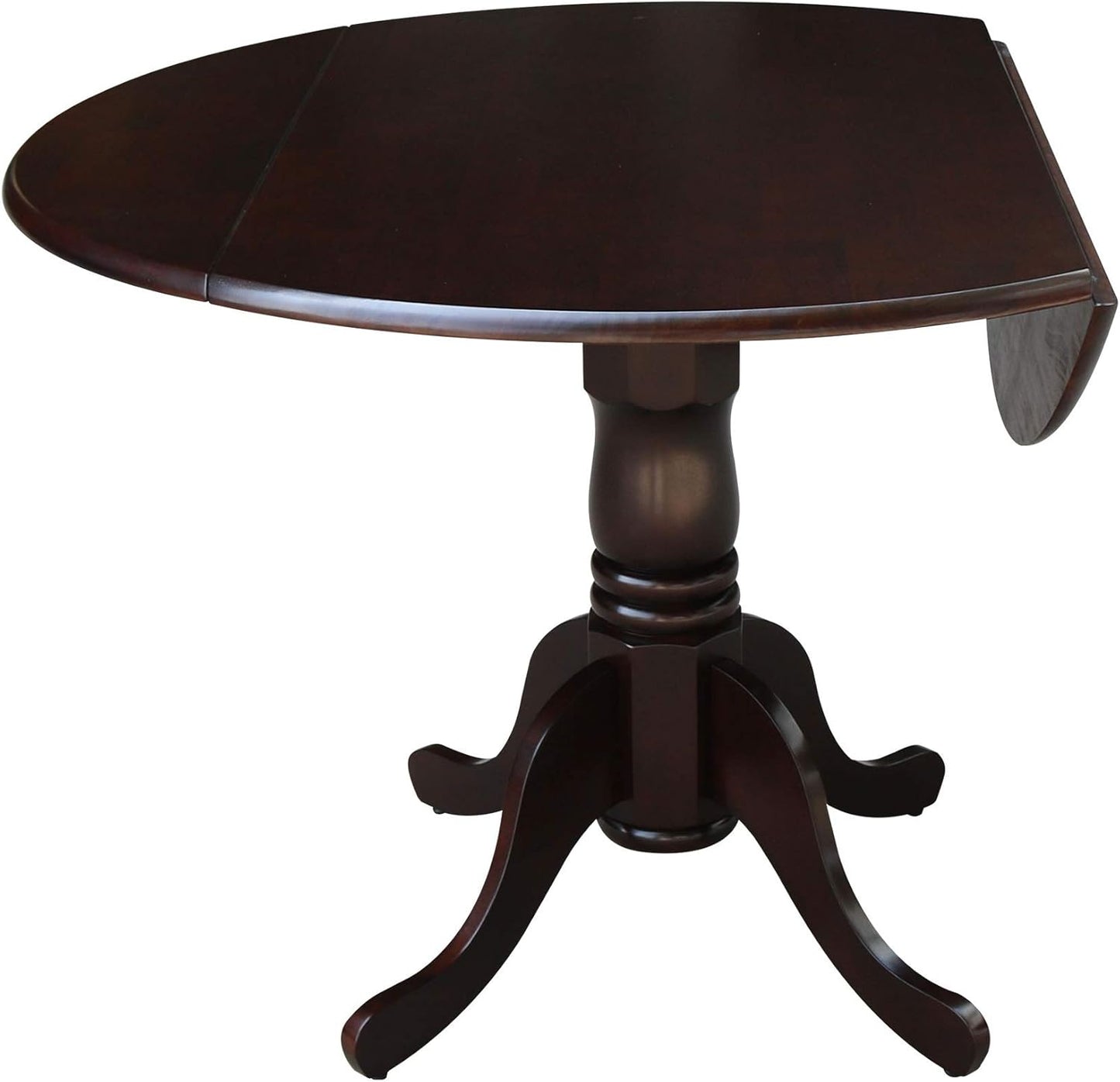 IC International Concepts, 42" Round Dual Drop Leaf Pedestal Dining Table, Solid Real Wood, Sturdy Parawood, Rich Mocha
