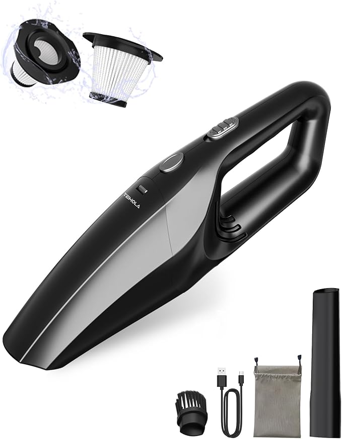 TEMOLA Handheld Vacuum Cordless Cleaner, Portable Mini Car Handheld Vacuum, Vacuum Portable with HEPA Filter, Hand Held Cordless for Car Accessories, Pet Hair, Home, Office