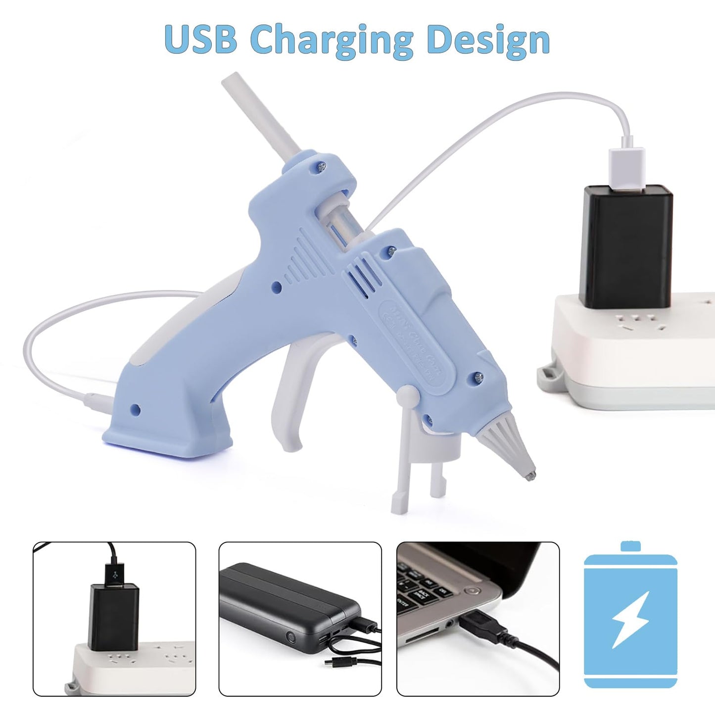 Cordless Hot Glue Gun Glue Gun Fast Preheating Gun Kit with 20 Pcs Sticks USB Rechargeable Cordless Glue Gun for Quick Home Repairs, Arts, Crafts, DIY and Festival Decorations