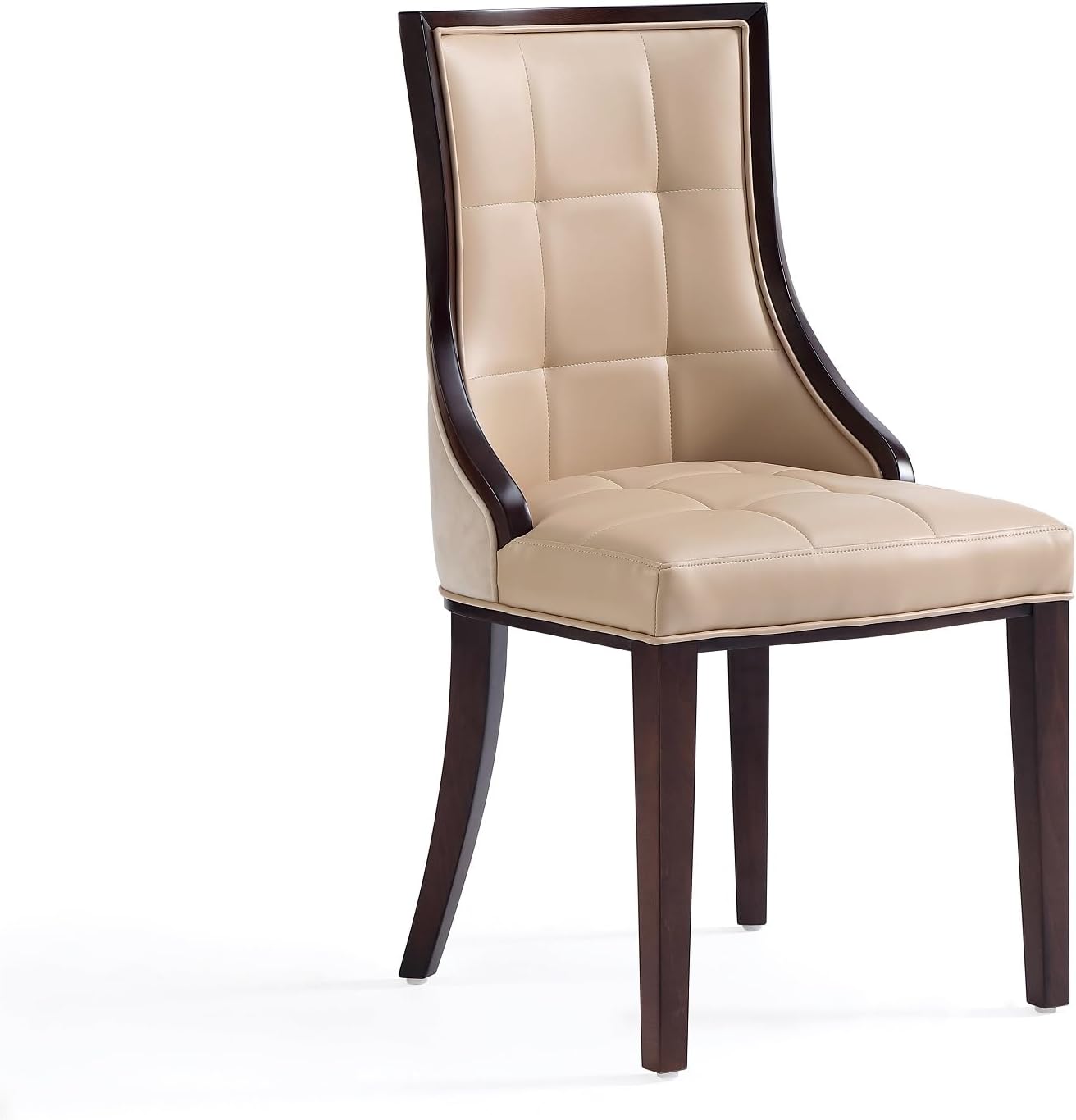 Manhattan Comfort Fifth Avenue Faux Leather Dining Chairs, Parsons Accent Furniture with Padded Wingback Seat, Fine Rectangular Stitching and Solid Beech Wood Frame, Set of 2, Tan