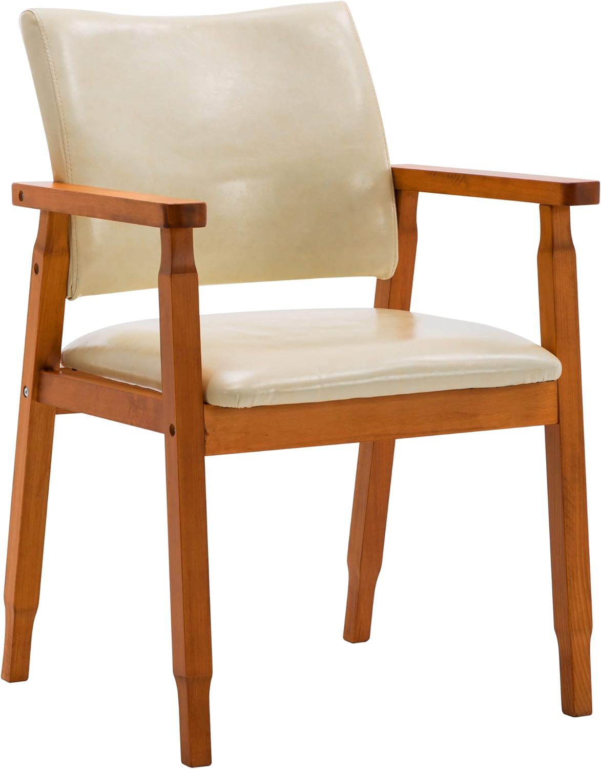 NOB Mid-Century Dining Side Chair with Faux Leather Seat in Beige, handrail Chair