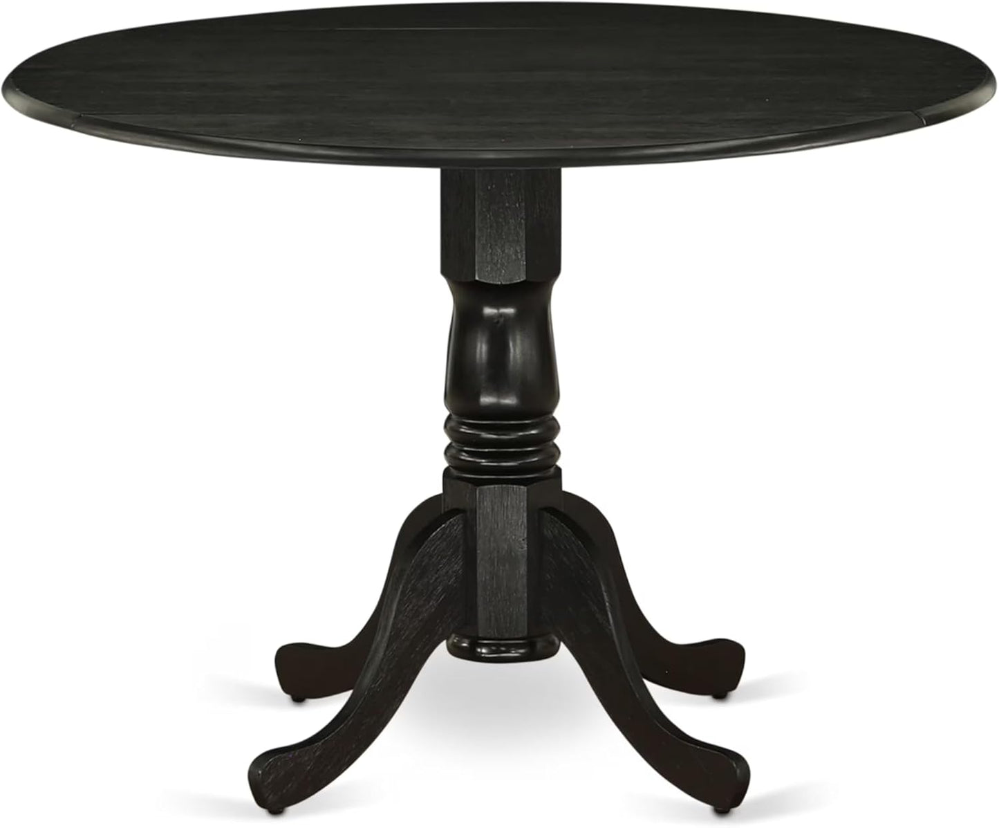 East West Furniture DMAB5-ABK-24 5 Piece Modern Dining Table Set Includes a Round Wooden Table with Dropleaf and 4 Black Color Linen Fabric Upholstered Chairs, 42x42 Inch, Wirebrushed Black